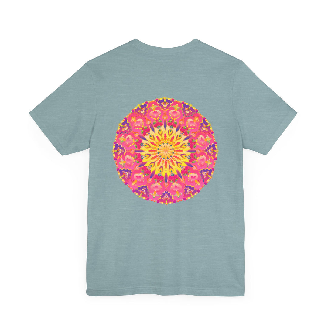 Beautiful pink and yellow mandala design t-shirt promoting peace and harmony