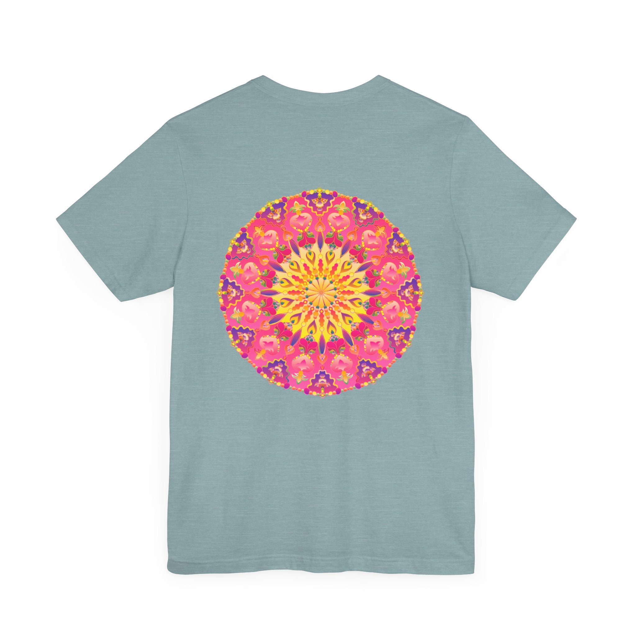 Beautiful pink and yellow mandala design t-shirt promoting peace and harmony