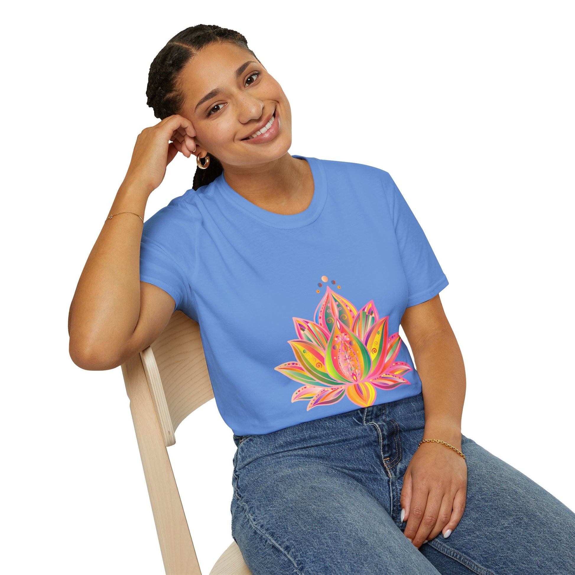 Lotus Mandala Unisex T-Shirt featuring a hand-drawn unique design by Blululi