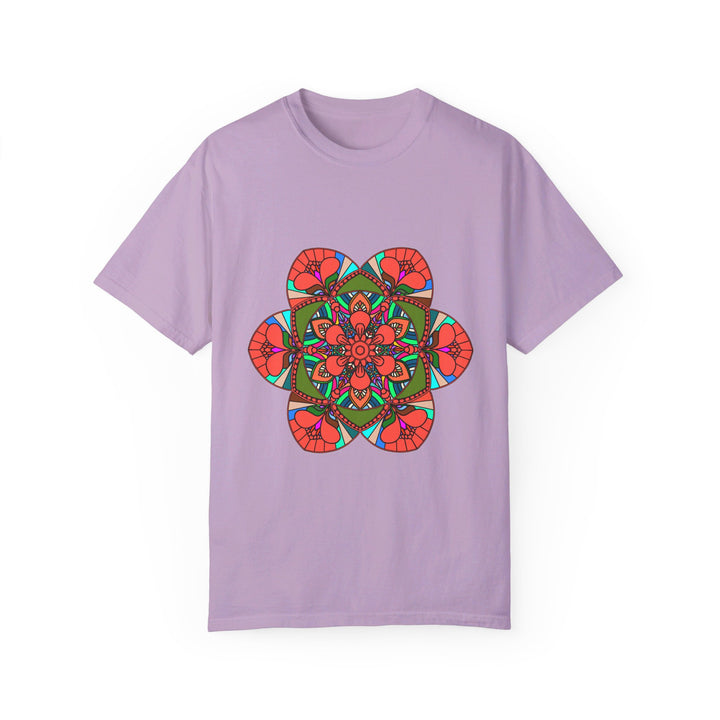 Unisex Mandala T-Shirt made from 100% ring-spun cotton, featuring hand-drawn mandala art, and garment-dyed for extra comfort