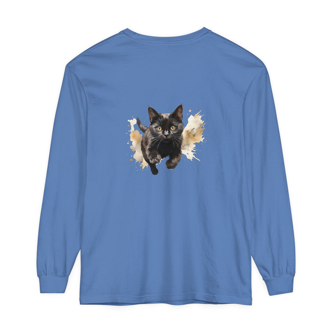 Black Cat Watercolor Sprint Unisex T-Shirt with vibrant watercolor design