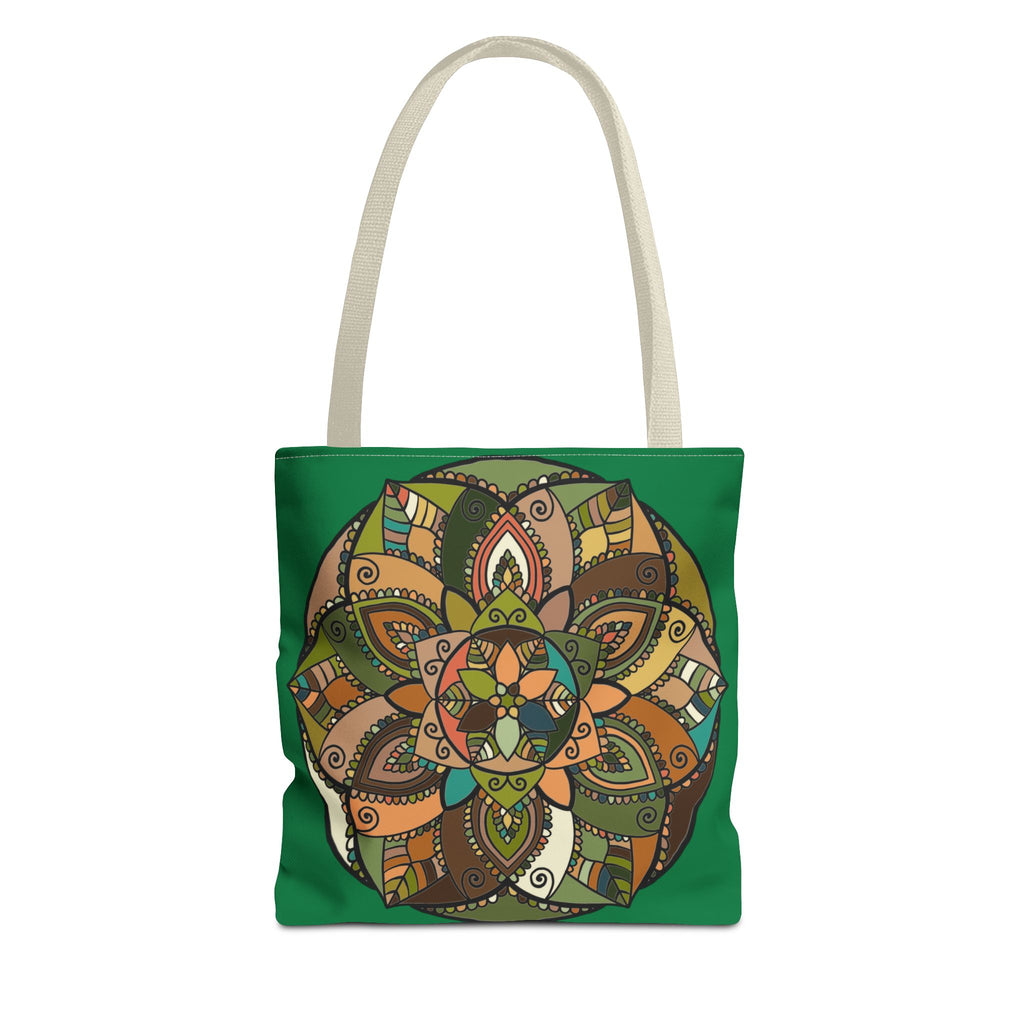 Boho Mandala Tote Bag — Green Floral Pattern AOP Shopper