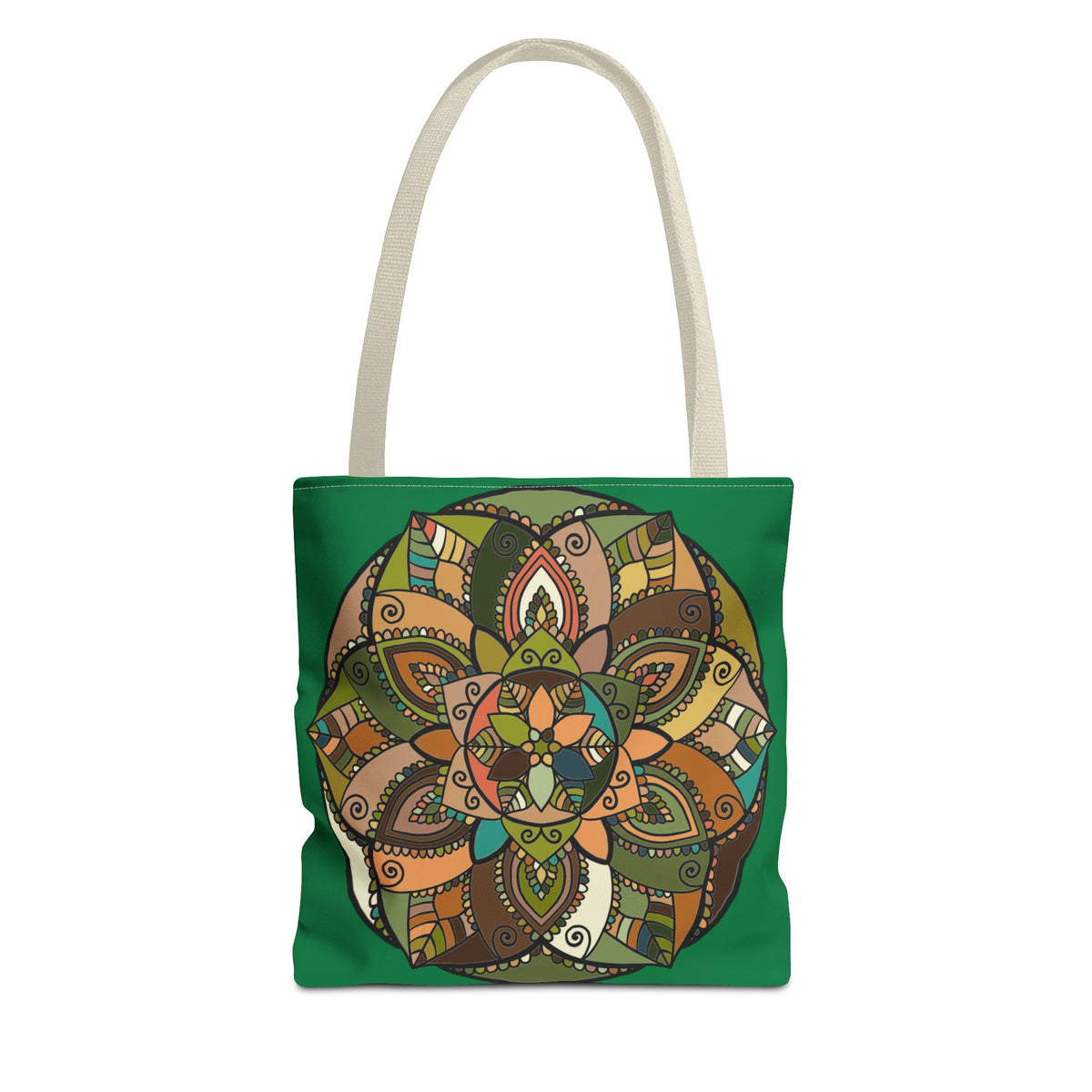Boho Mandala Tote Bag — Green Floral Pattern AOP Shopper
