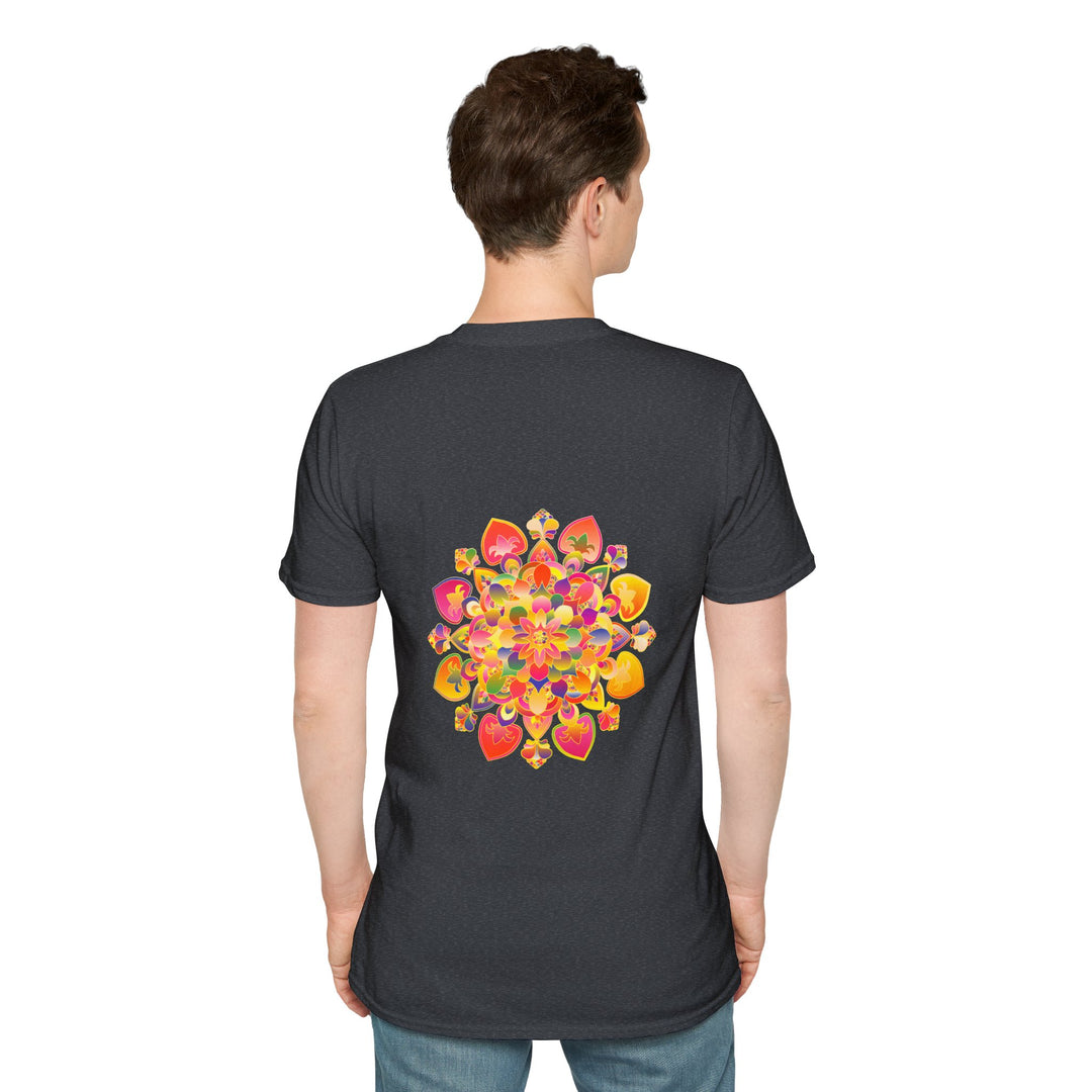 Hand-drawn lotus mandala unisex t-shirt in blue and lilac colors