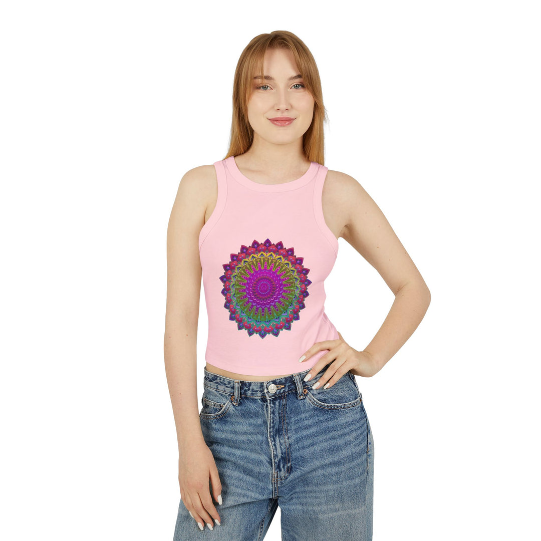 Colorful and intricate mandala design on a racerback tank top