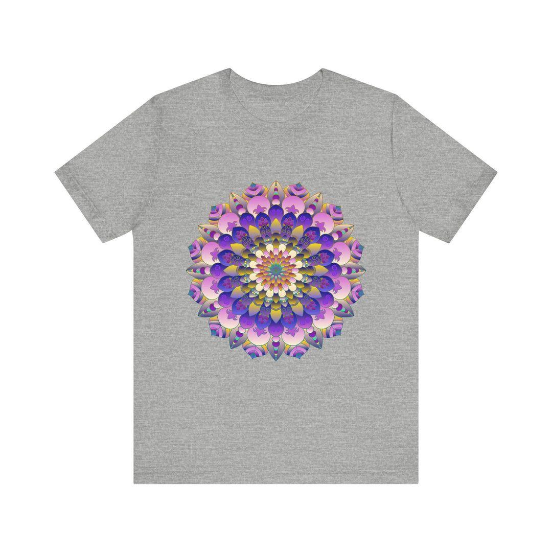 Colorful mandala flower t-shirt featuring intricate spiritual art design in vibrant hues