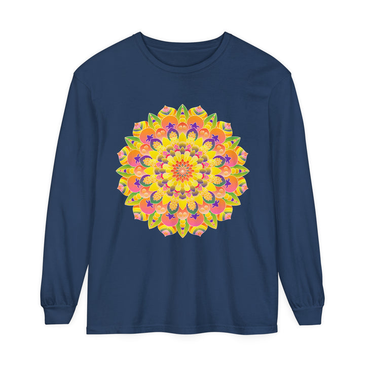 Colorful and intricate mandala design on unisex long sleeve t-shirt