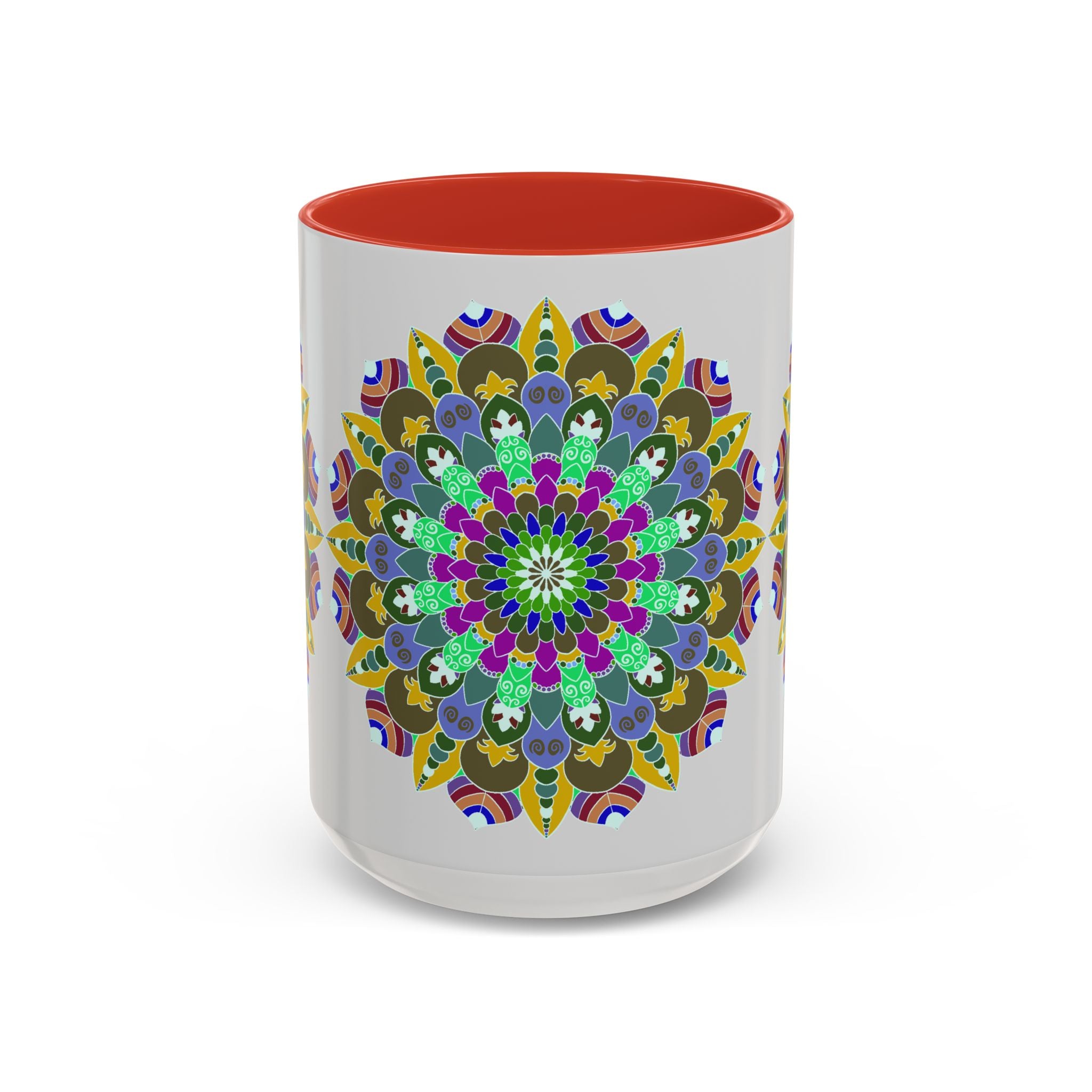 Beautiful mandala art mug with vibrant colors and serene design