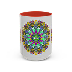 Beautiful mandala art mug with vibrant colors and serene design