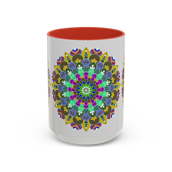 Beautiful mandala art mug with vibrant colors and serene design