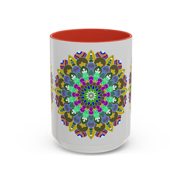 Beautiful mandala art mug with vibrant colors and serene design