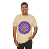 A vibrant and intricate mandala geometric design t-shirt in various colors