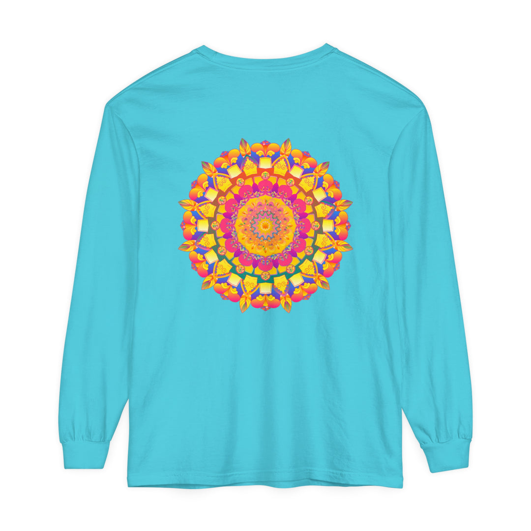 Colorful mandala long sleeve t-shirt with vibrant psychedelic art design