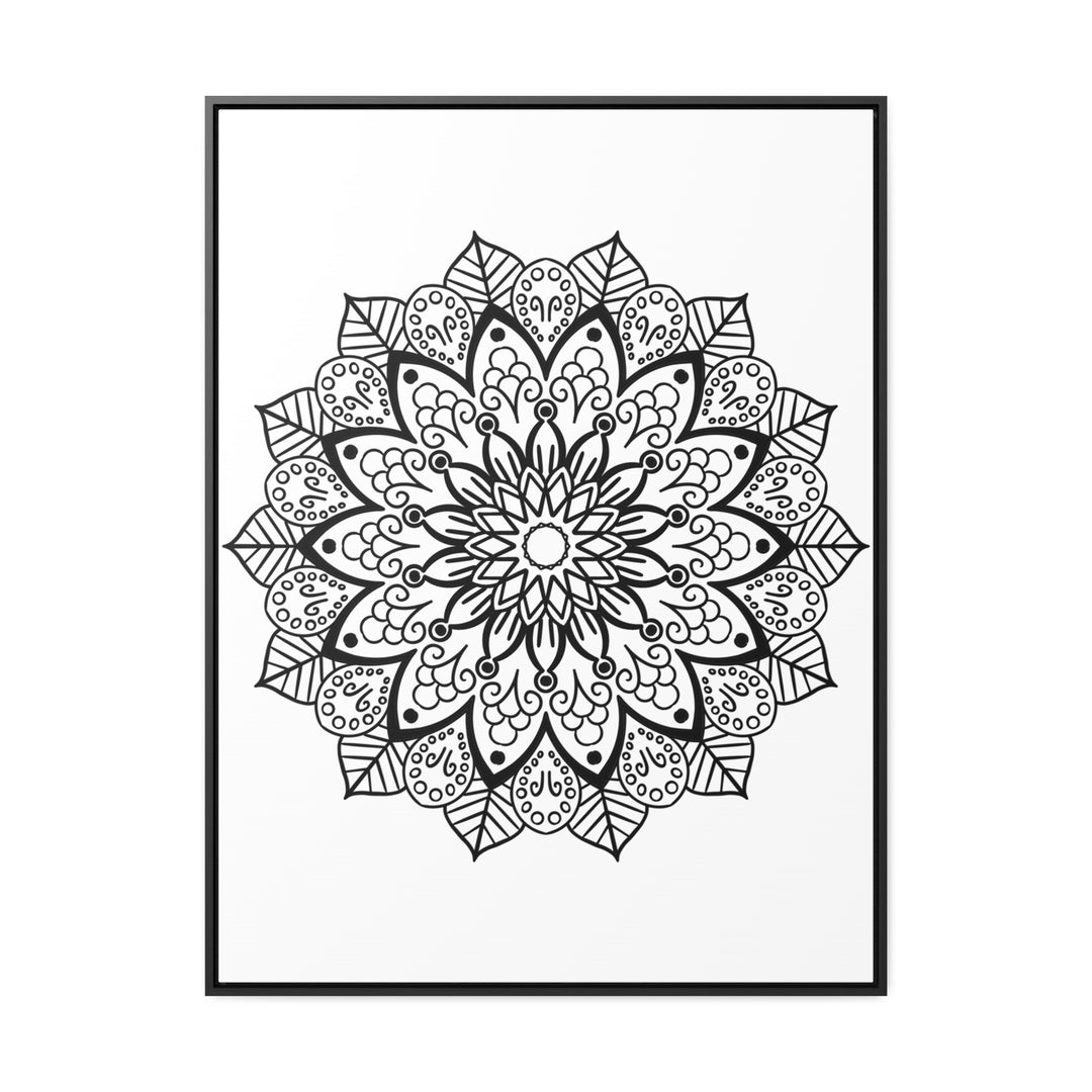 Mandala Handmade Art - Black & White Wall Art - Gallery Canvas Wraps, Vertical Frame - Detailed handcrafted intricate mandala design on high-quality canvas