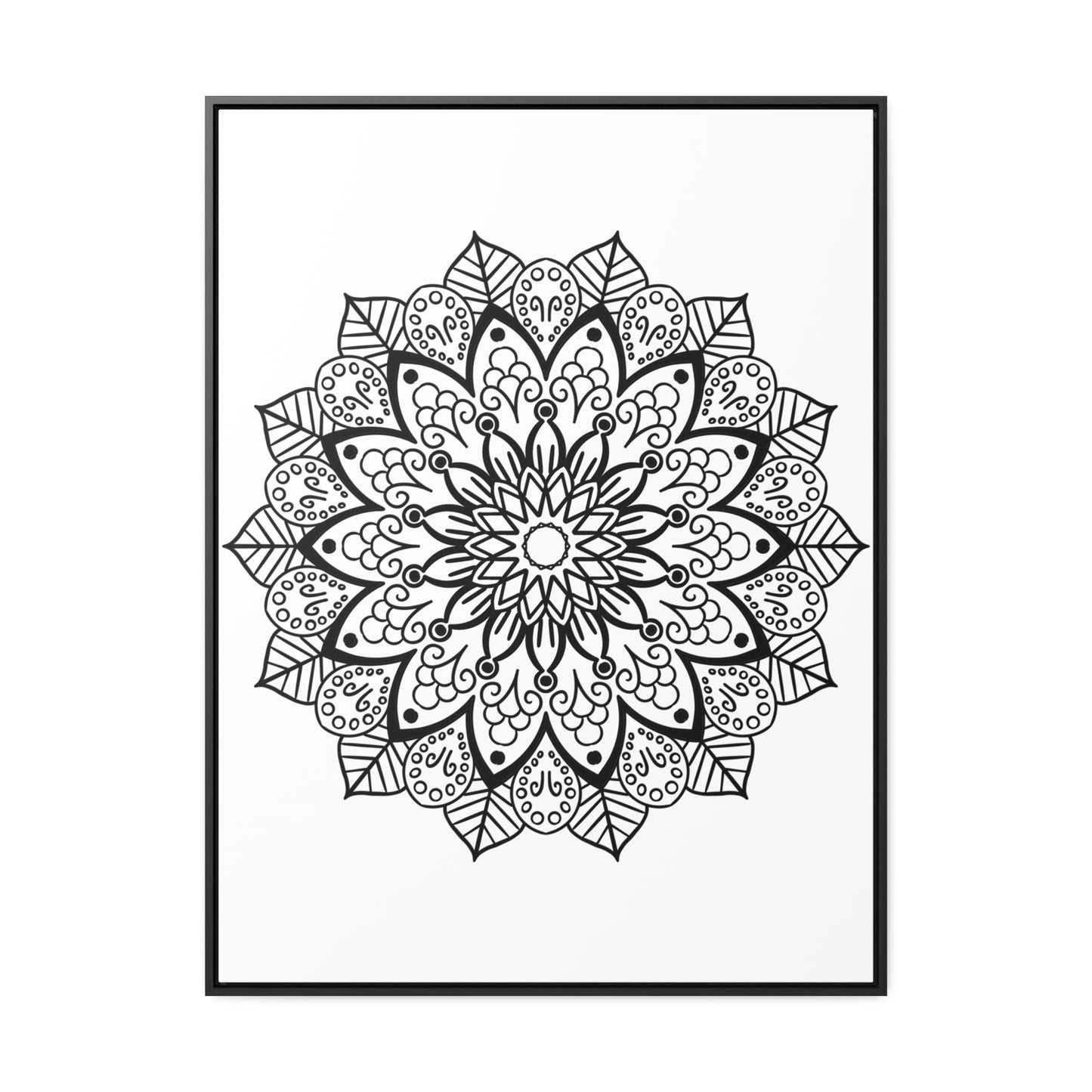 Mandala Handmade Art - Black & White Wall Art - Gallery Canvas Wraps, Vertical Frame - Detailed handcrafted intricate mandala design on high-quality canvas