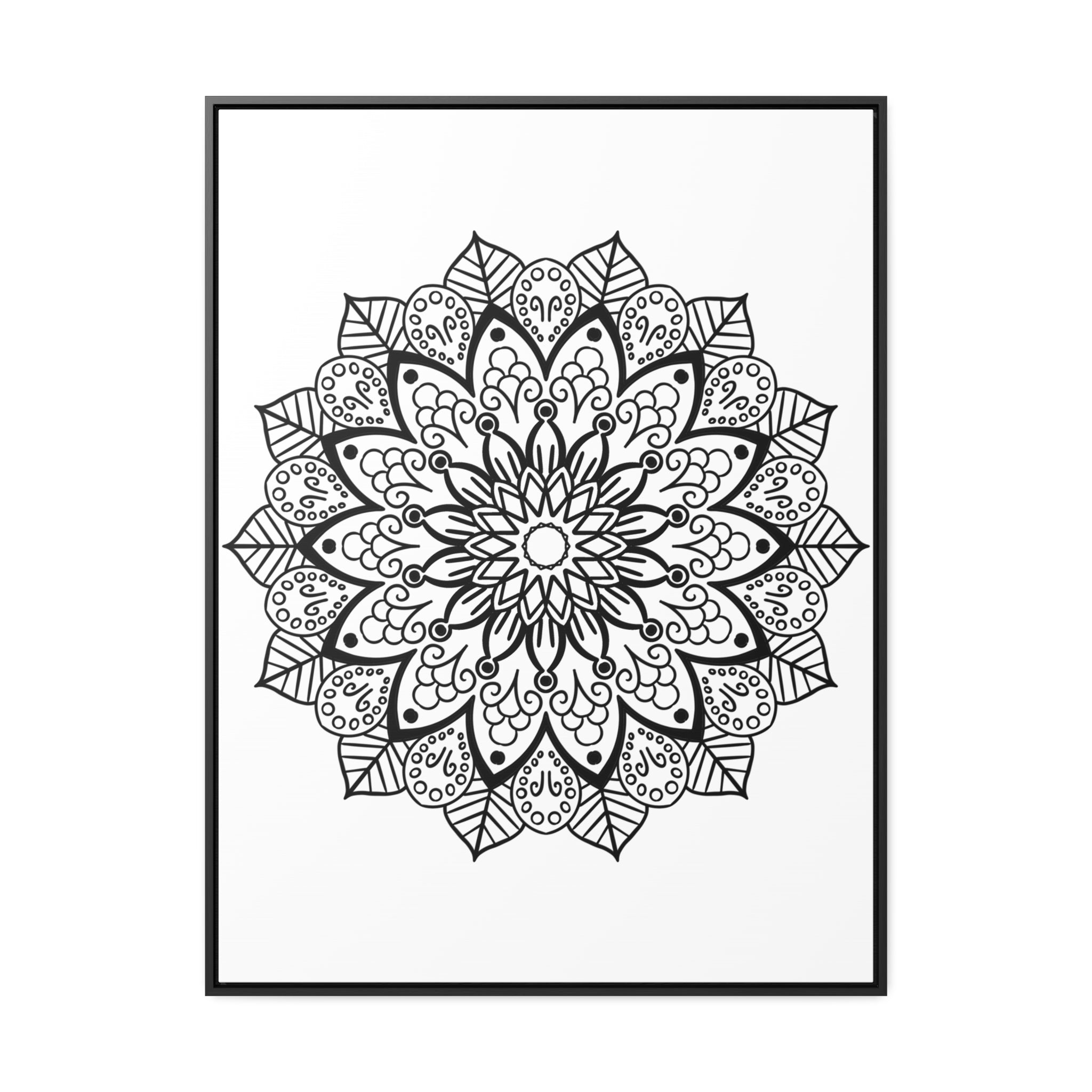 Mandala Handmade Art - Black & White Wall Art - Gallery Canvas Wraps, Vertical Frame - Detailed handcrafted intricate mandala design on high-quality canvas