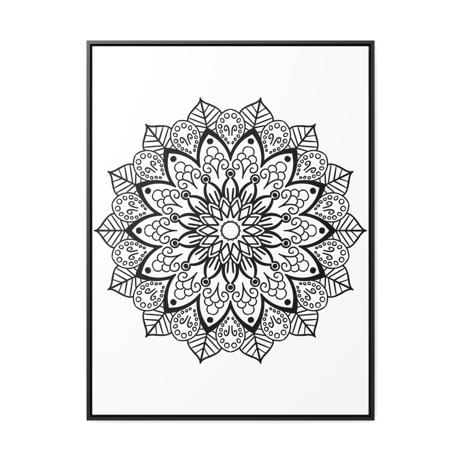 Mandala Handmade Art - Black & White Wall Art - Gallery Canvas Wraps, Vertical Frame - Detailed handcrafted intricate mandala design on high-quality canvas