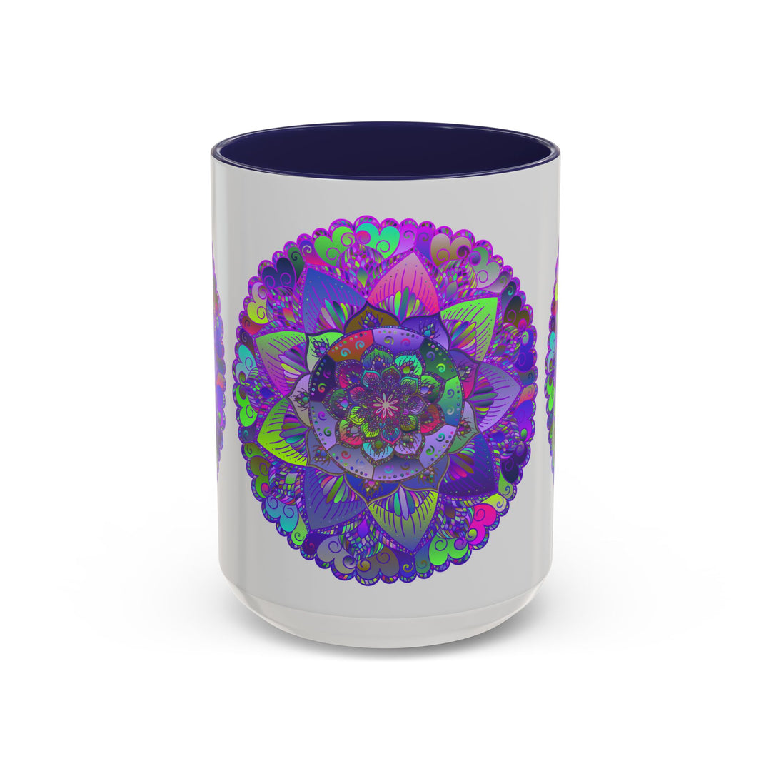 Intricate Mandala Art Mug in Light Grey with Detailed Geometric Design