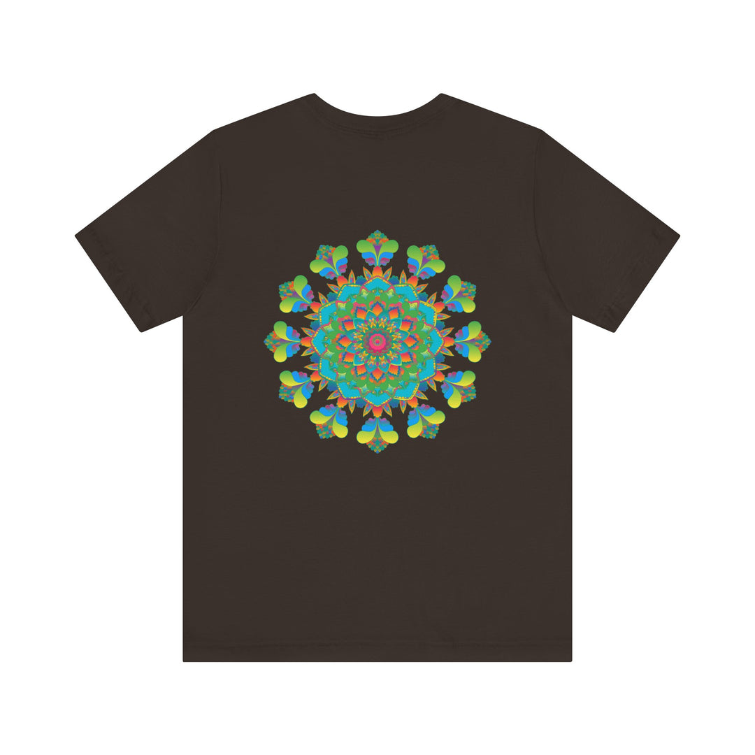 Colorful psychedelic mandala t-shirt with intricate spiritual vibes design