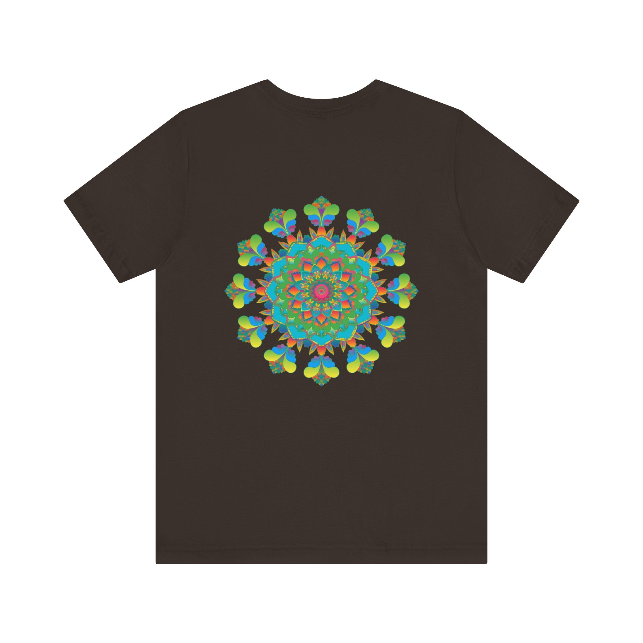 Colorful psychedelic mandala t-shirt with intricate spiritual vibes design