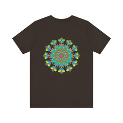 Colorful psychedelic mandala t-shirt with intricate spiritual vibes design