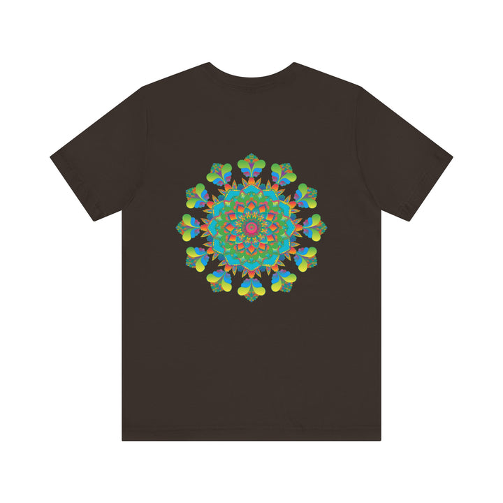 Colorful psychedelic mandala t-shirt with intricate spiritual vibes design