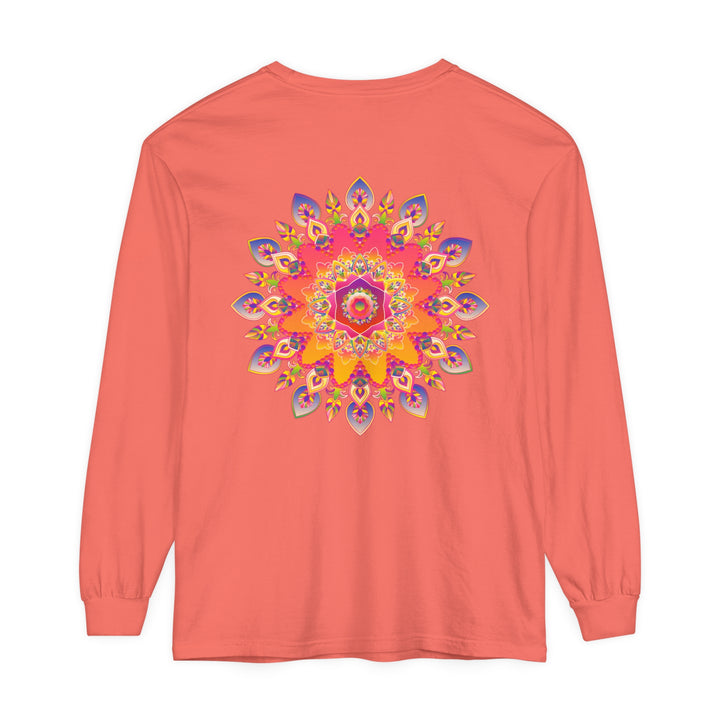 Colorful and intricate mandala design on a unisex long sleeve t-shirt