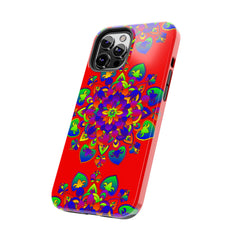 Beautiful hand drawn red mandala art phone case for stylish protection