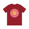 Beautiful pink and yellow mandala design t-shirt symbolizing peace and harmony