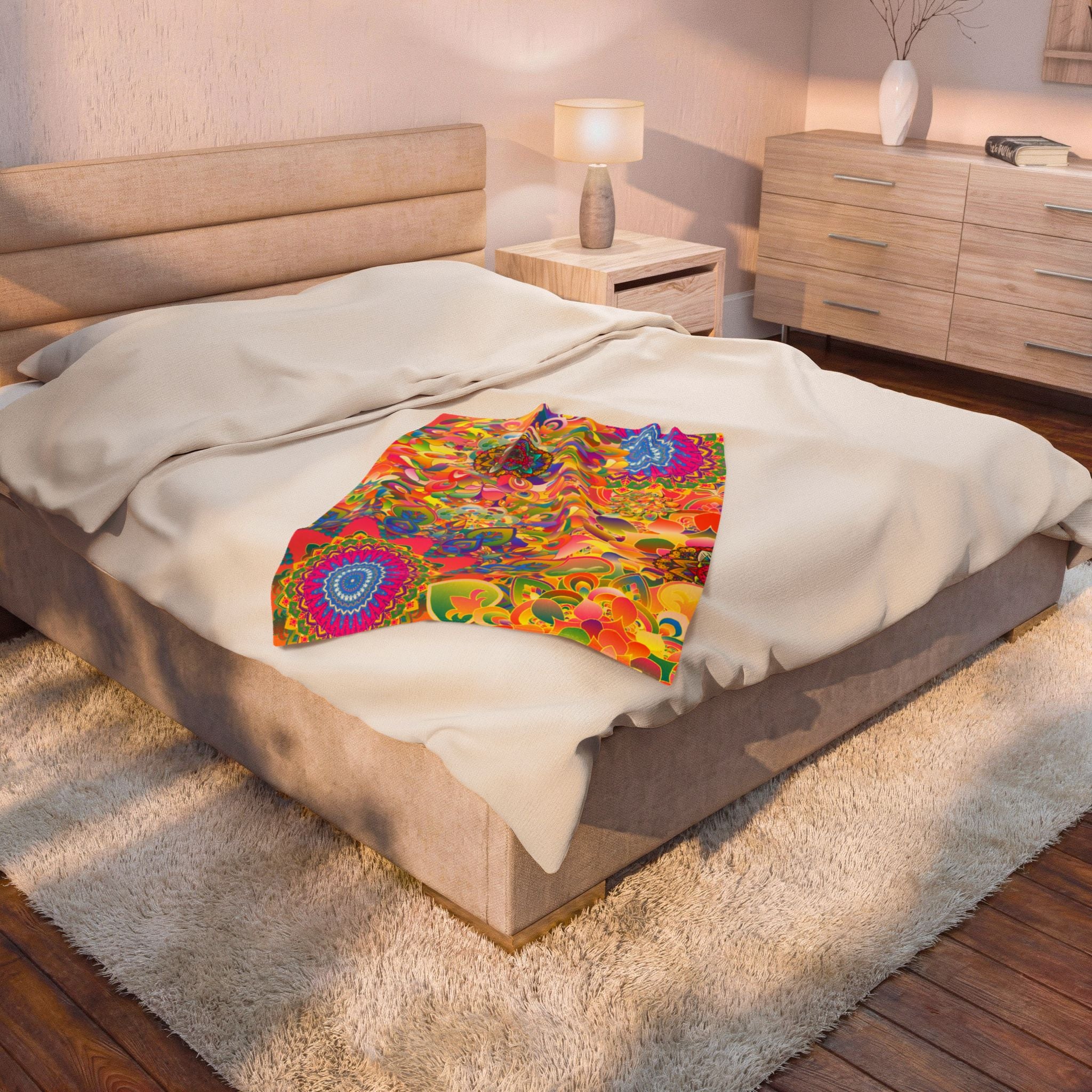 Psychedelic Floral Mandala Plush Blanket