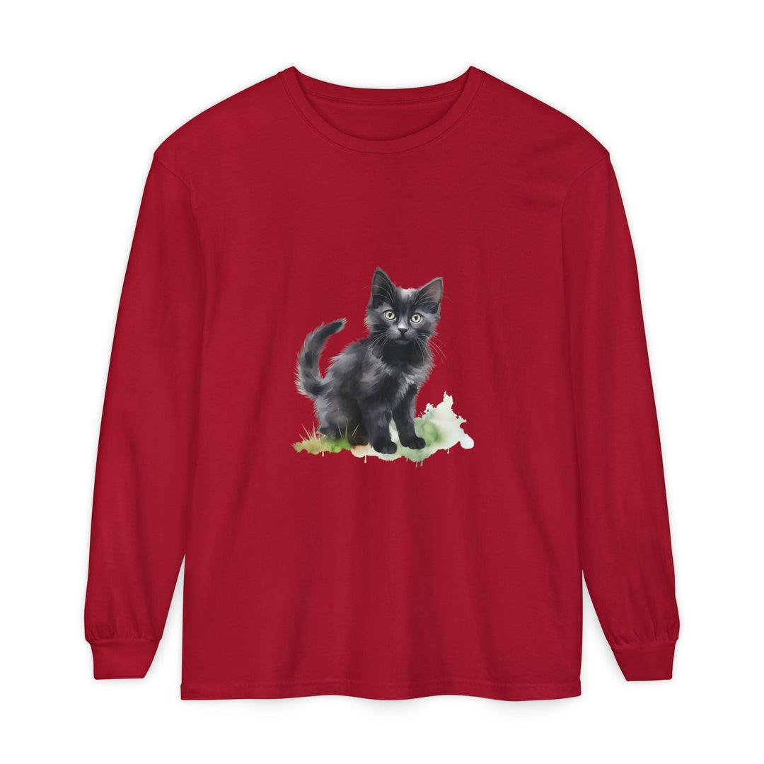 Schwarze Katze Aquarell Langarmshirt