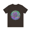 Colorful mandala t-shirt with vibrant blues, pinks, and yellows