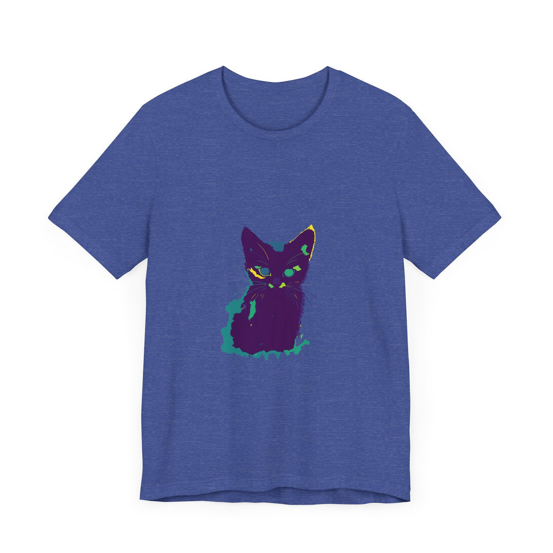 Colorful whimsical cat silhouette tee with vibrant and playful design