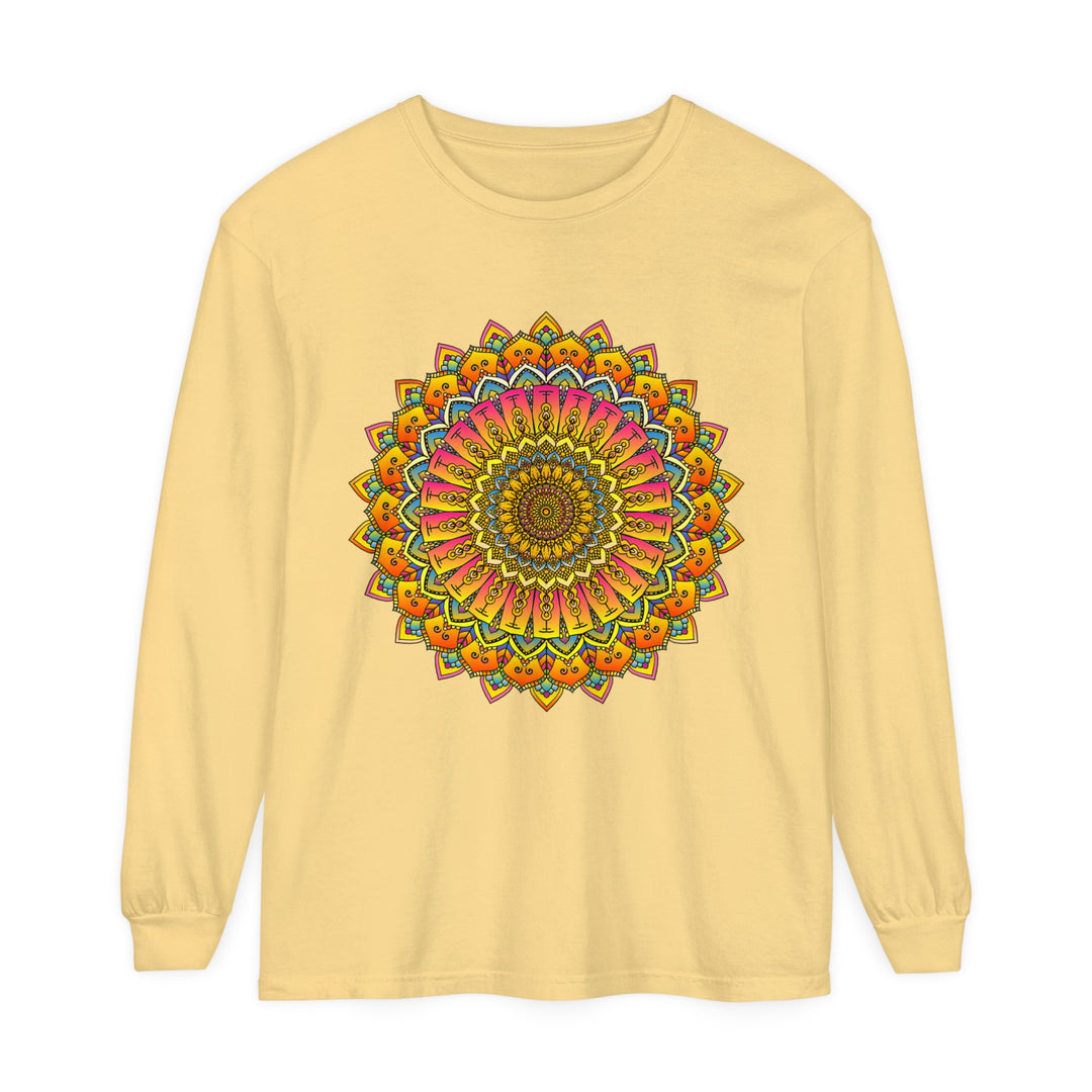 Colorful unisex long sleeve t-shirt featuring intricate mandala pattern