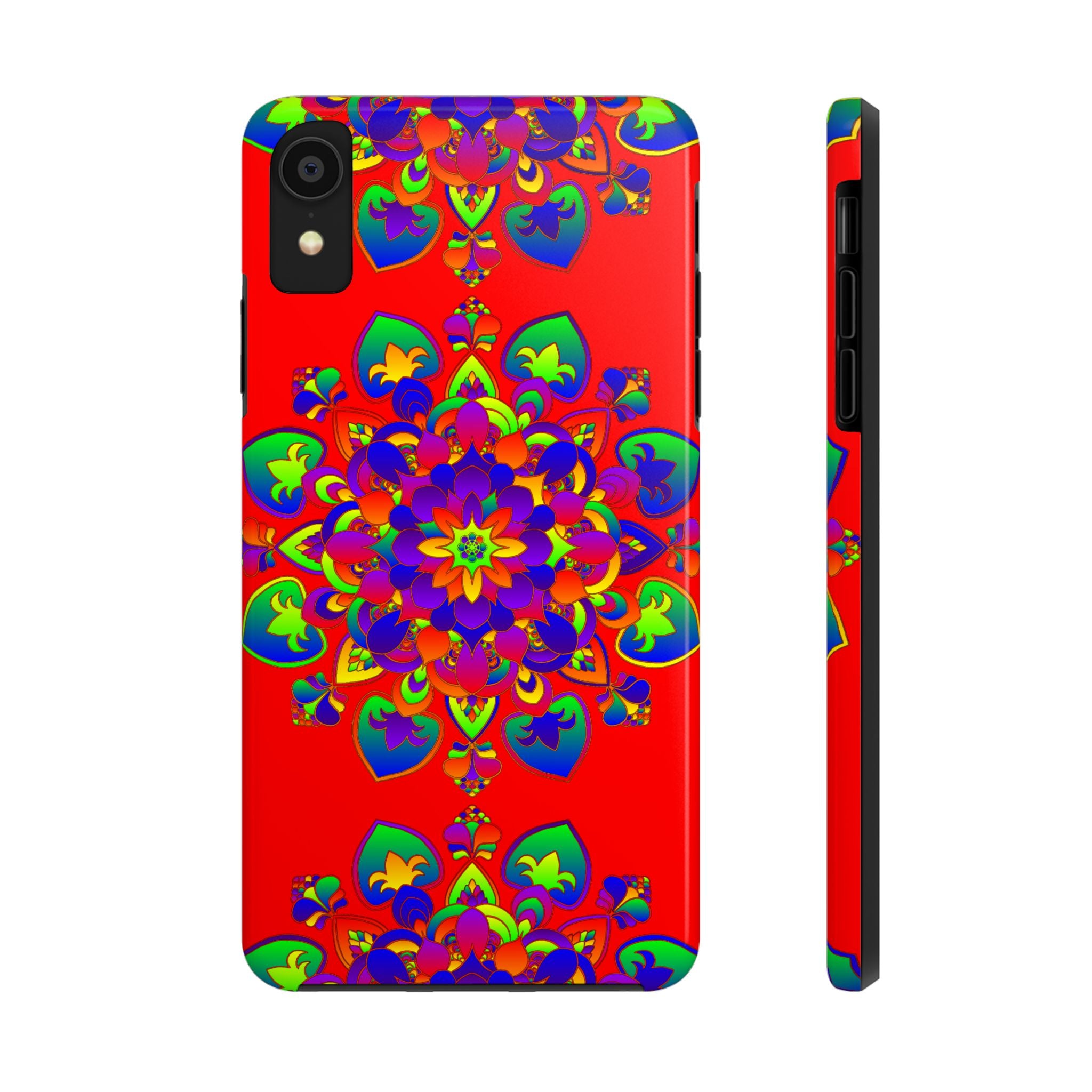 Beautiful hand drawn red mandala art phone case with intricate details