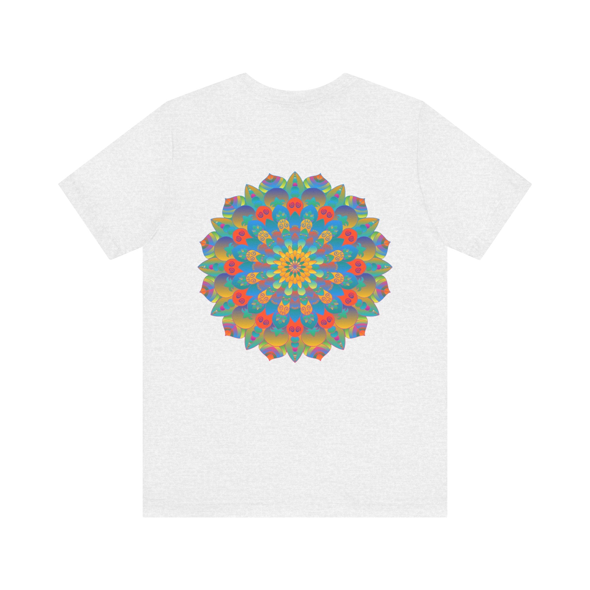 Colorful and intricate mandala design t-shirt promoting spiritual peace and positive vibes