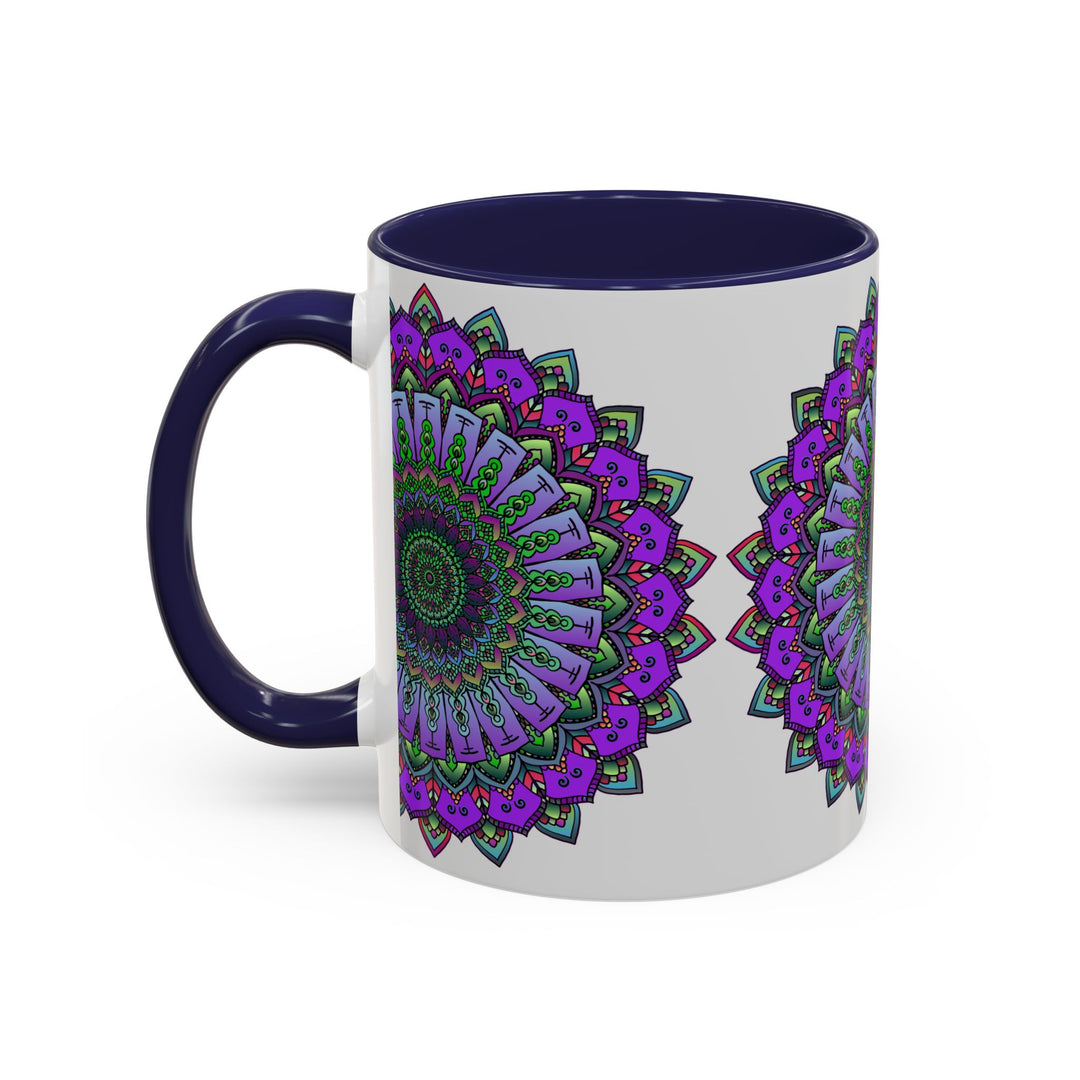 Beautiful vibrant mandala mug with intricate spiritual art design and colorful patterns