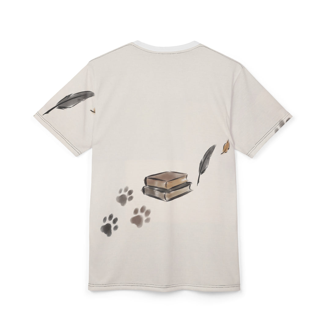 Cloaked Cat on Books — Dark Academia cat Illustration Tee