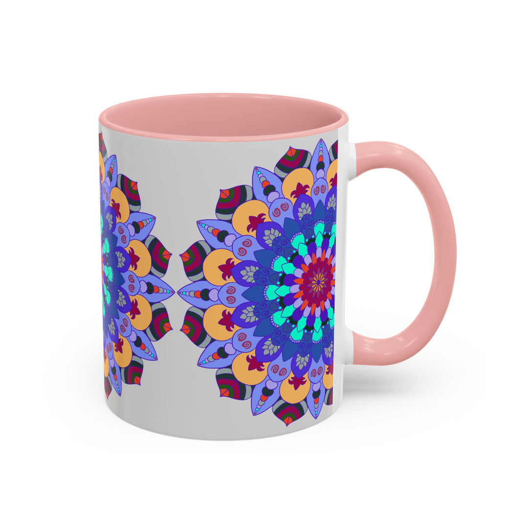 Colorful and symmetrical mandala art mug featuring vibrant patterns and designs