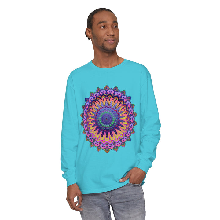 Intricate Mandala Unisex Long Sleeve T-Shirt, featuring a detailed and colorful mandala design