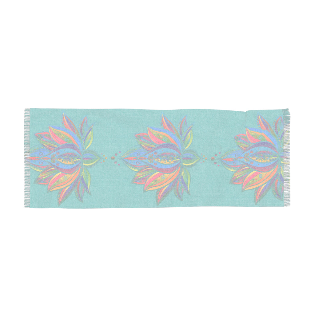 Himmel Lotus Azurblau Leichter Schal — Floral Seidenähnlicher Halsschmuck