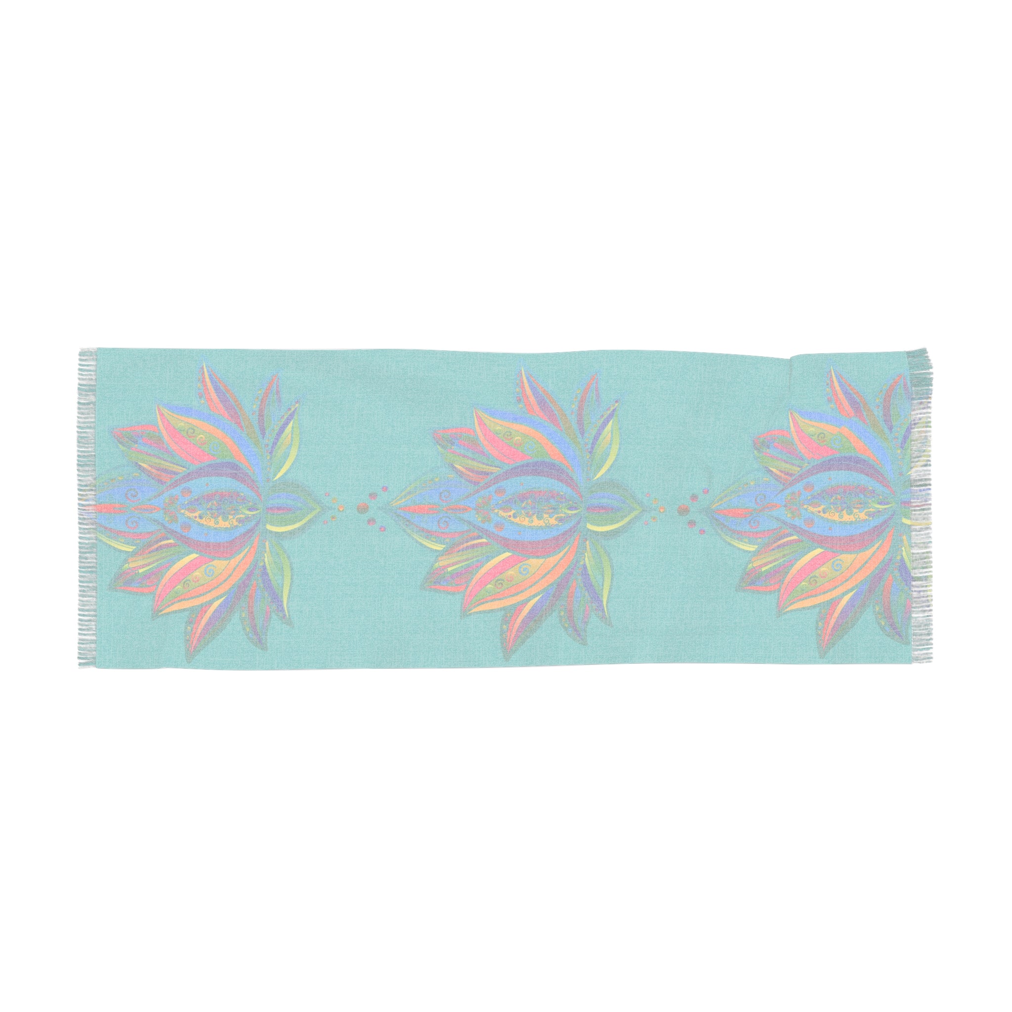 Sky Lotus Azure Blue Light Scarf — Floral Silk-Inspired Neck Wrap