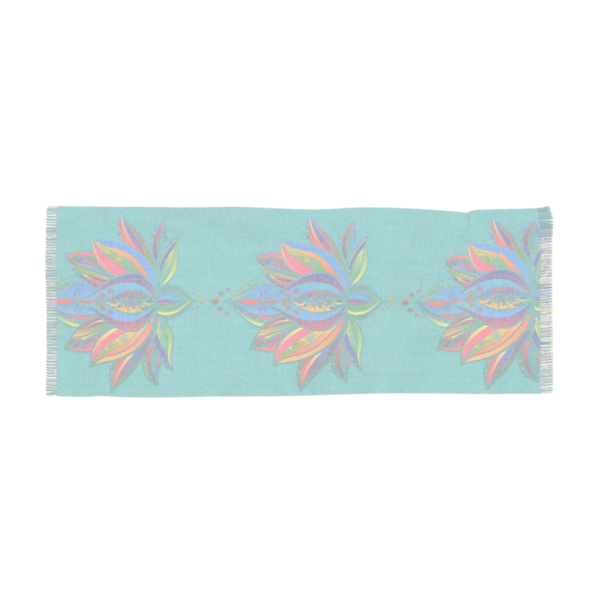 Himmel Lotus Azurblau Leichter Schal — Floral Seidenähnlicher Halsschmuck