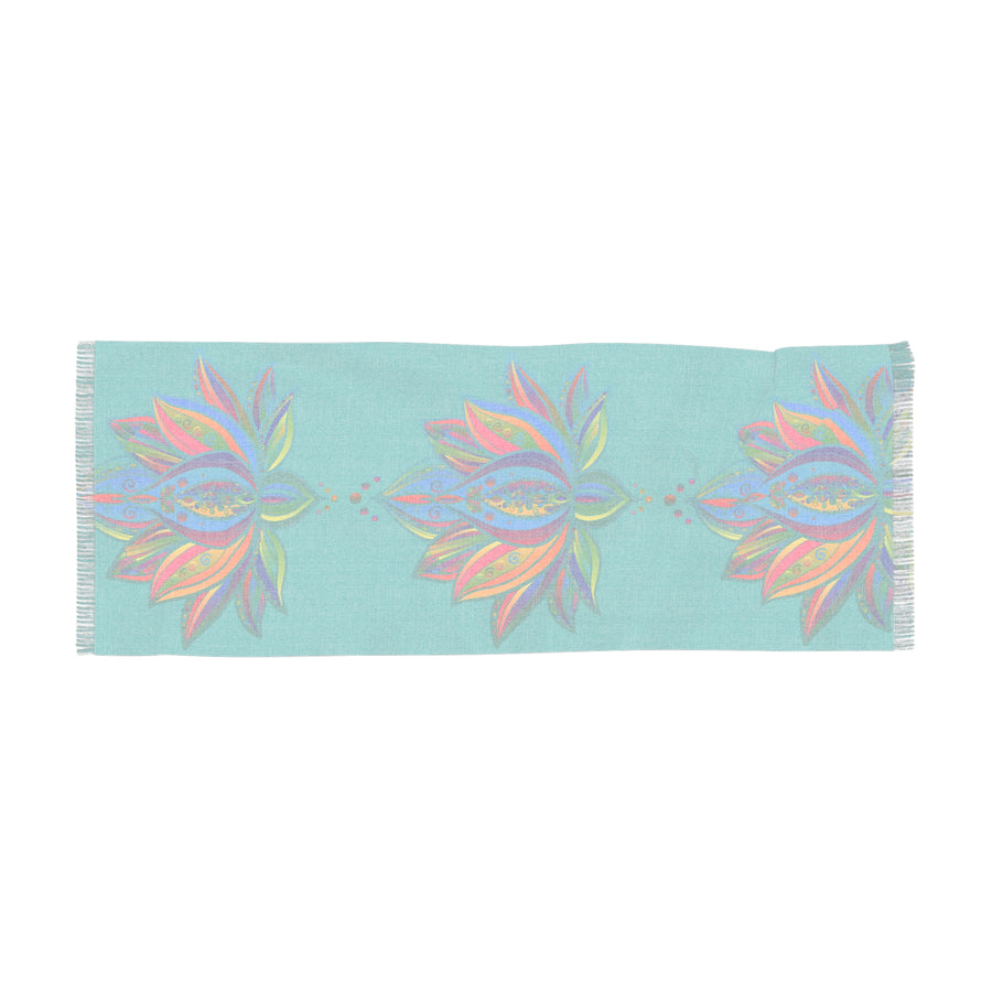 Sky Lotus Azure Blue Light Scarf — Floral Silk-Inspired Neck Wrap