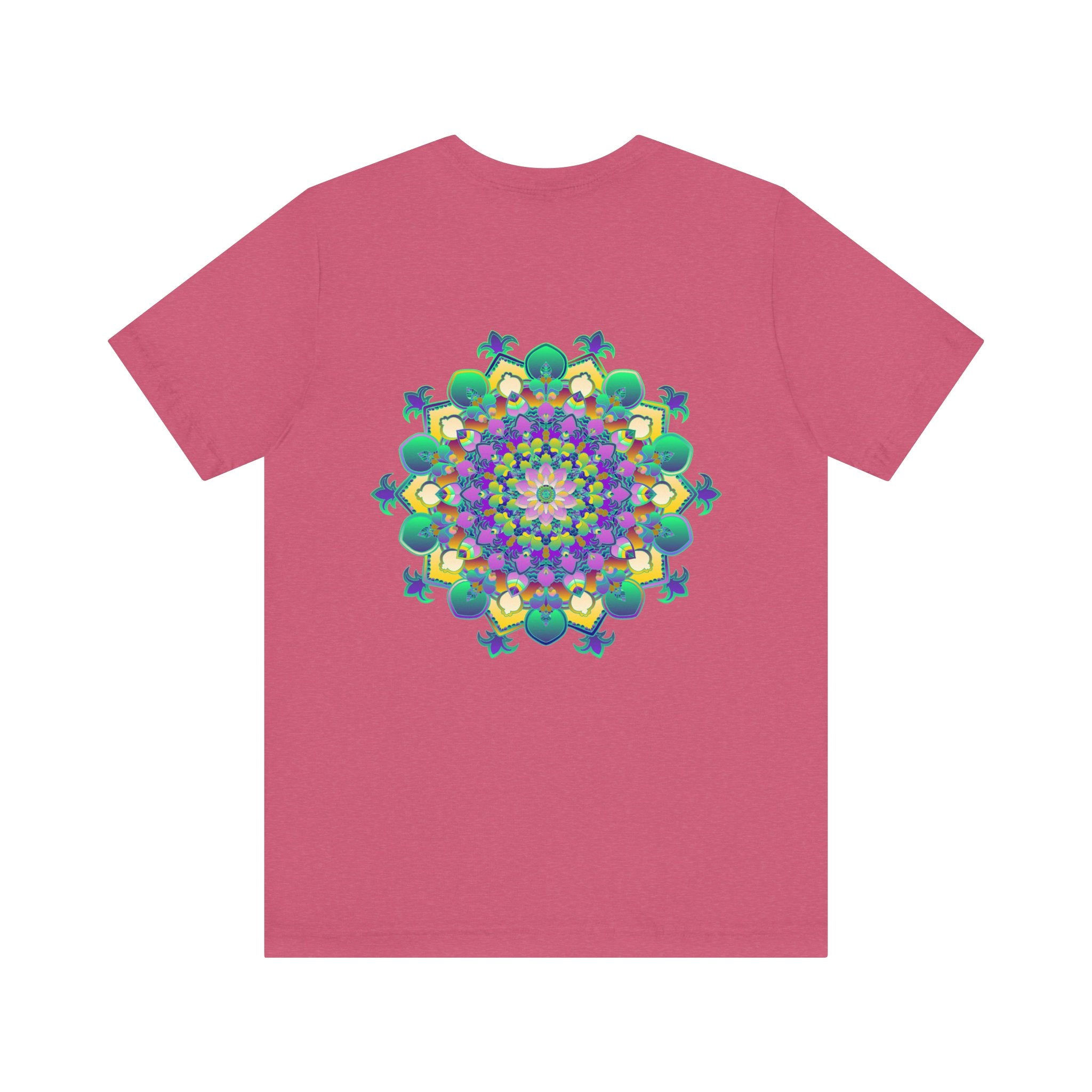 A vibrant mandala tee with intricate design, symbolizing spiritual peace and harmony, perfect for embracing positive energy and expressing your inner zen