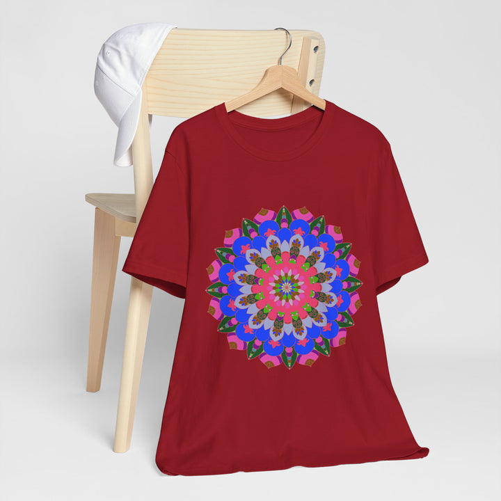 Vibrant and intricate mandala design t-shirt in various bold colors