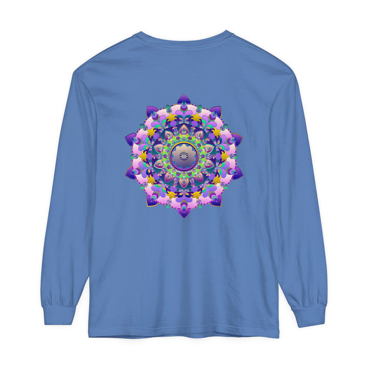 Colorful and intricate mandala design featured on a unisex long sleeve t-shirt