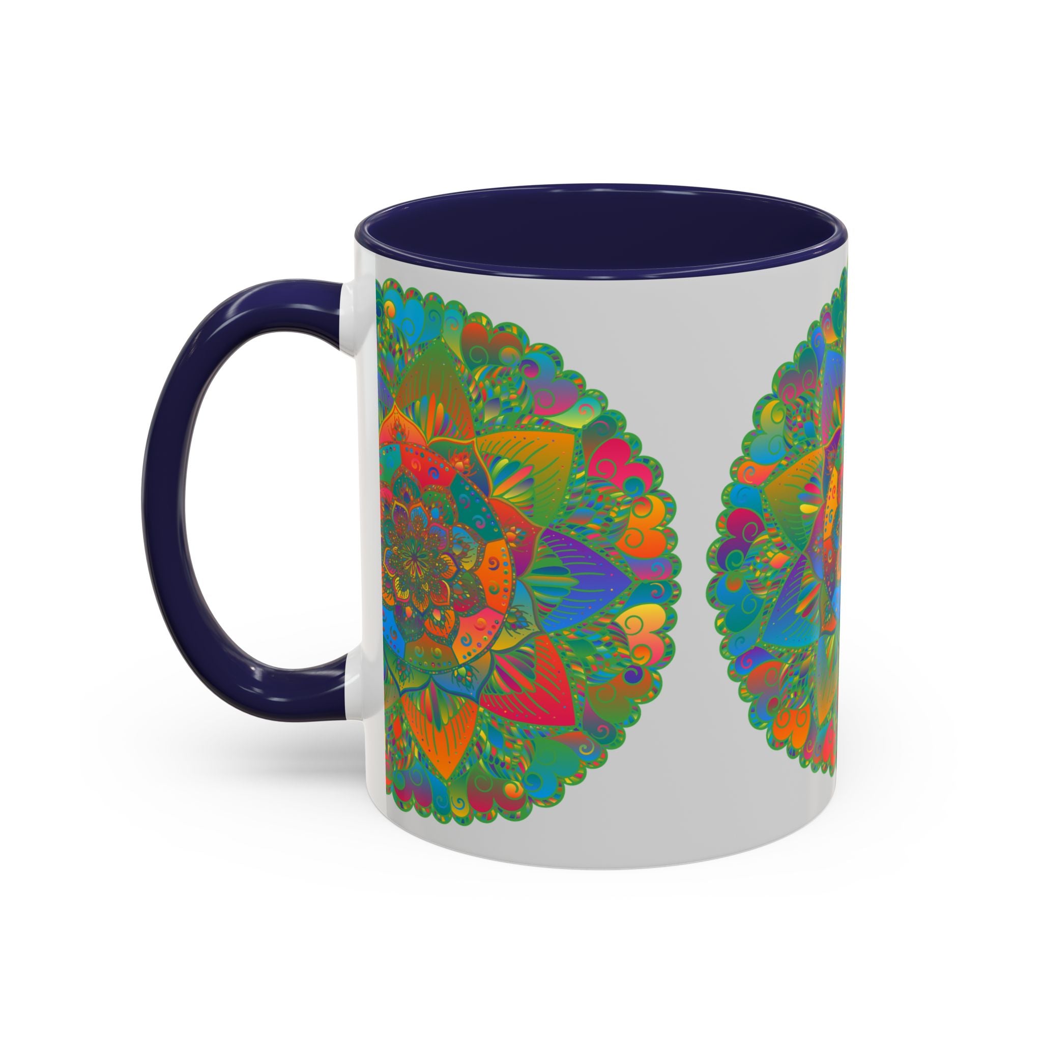 Colorful floral mandala art mug with intricate design and vibrant colors