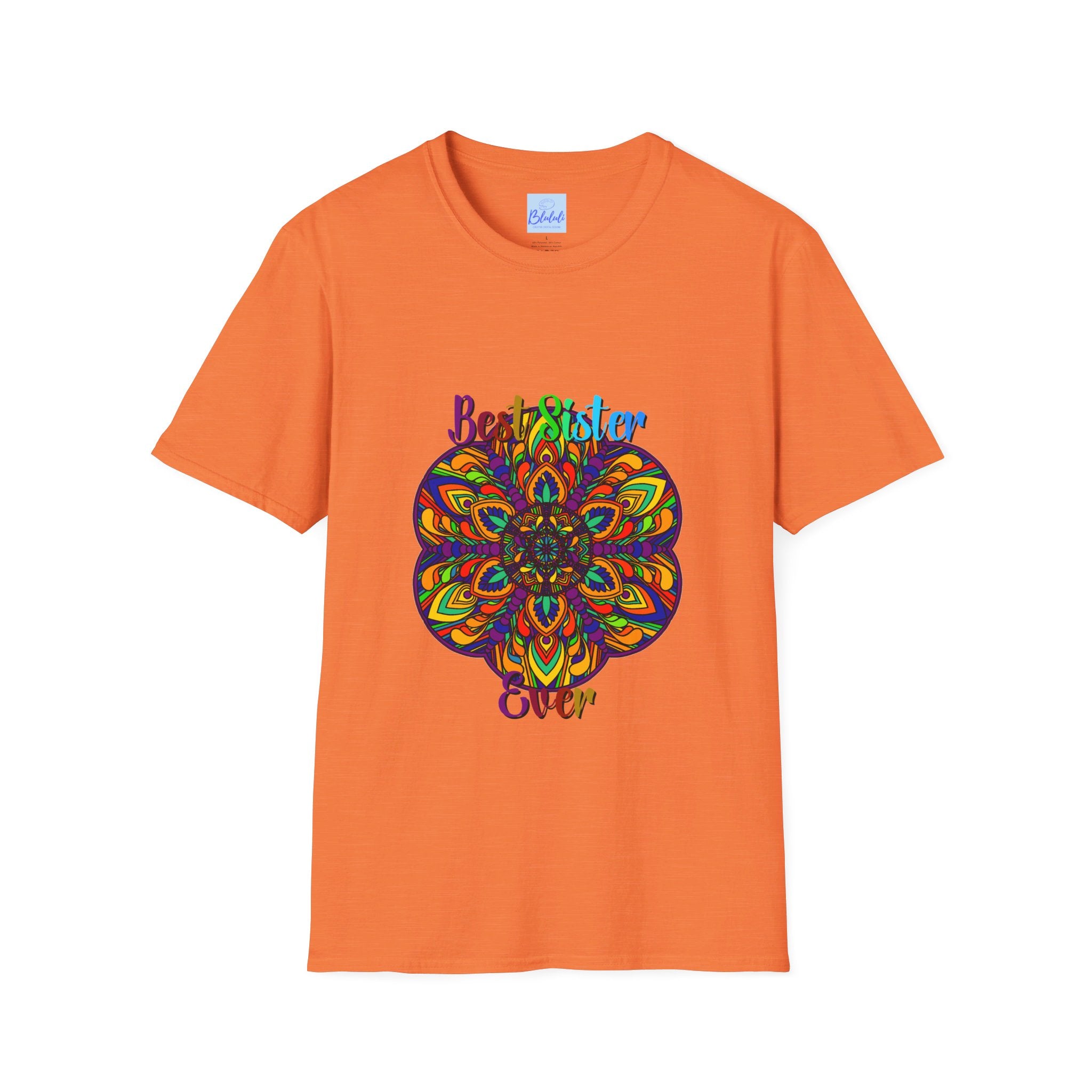 Beautiful and intricate mandala art design on a soft unisex T-shirt perfect for gifting to a sister