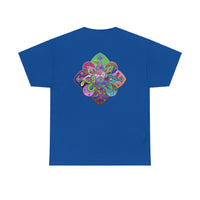 Colorful mandala art design printed on a soft, comfortable unisex heavy cotton t-shirt, perfect for yoga and mindfulness practices